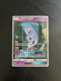 Pokemon Mewtwo GX TCG Shining Legends Holo Card 78/73 Secret Rare DAMAGED CREASE - Image 1