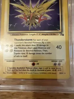 ZAPDOS 30/62 Non Holo Rare Pokemon Card Fossil Set Vintage 1999 Grade 7 - Image 3