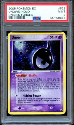 PSA 9 Unown #!/28 Unseen Forces 2005 EX Pokemon Card Holo MINT - Image 1