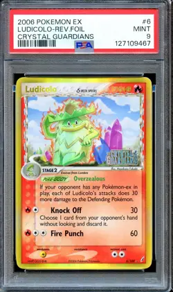 PSA 9 Ludicolo 6/100 Reverse Foil Stamped Crystal Guardians Pokemon Card MINT - Image 1