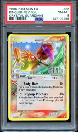 PSA 8 Kingler 22/100 Reverse Foil Stamped Crystal Guardians Pokemon Card NM - Image 1
