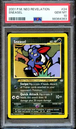 PSA 10 Sneasel Neo Revelation 24/64 Unlimited Pokemon Card Non Holo GEM MINT - Image 1