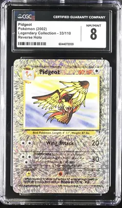 CGC 8 Pidgeot 2002 Legendary Collection 33/110 Reverse Holo Pokemon Card - Image 1