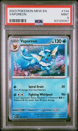 2023 Pokemon 151 Vaporeon HOLO PSA 9 MINT 134/165 RARE - Image 1