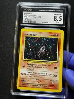 CGC 8.5 ERROR Pokemon Houndour #5 Neo Discovery Holo Swirl OFF CENTER! - Image 3