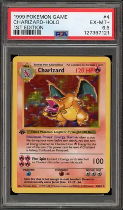 Pokemon Charizard Base Set Shadowless 1st Edition Holo Rare #4 PSA 6.5 - Image 1