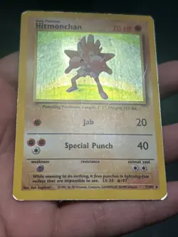 Pokemon TCG Hitmonchan 7/102 Base Set 1999 Unlimited Holo Rare- MP/ HP - Image 3