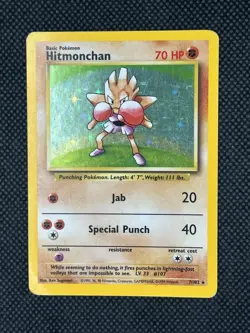 Pokemon TCG Base Set Hitmonchan Holo Rare 7/102 MP - Image 1