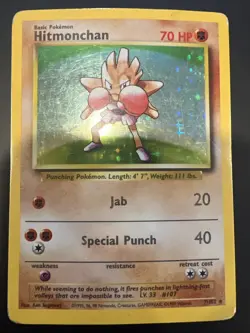Pokemon TCG Hitmonchan English Base Set HOLO RARE #7/102 MP - Image 1