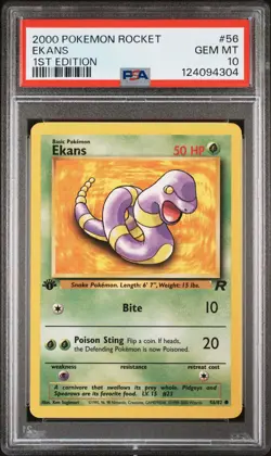 2000 POKEMON ROCKET 1ST ED #56 EKANS PSA 10 - Image 1