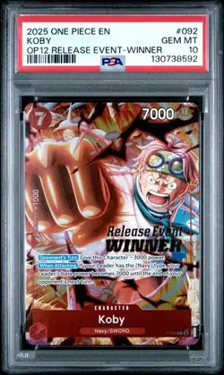 Koby OP12 Release Event Winner PSA 10 GEM MT 2025 One Piece EN #092 POP 24! - Image 1