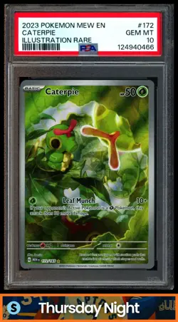 2023 POKEMON SV 151 - MEW EN #172/165 CATERPIE FULL ART ILLUSTRATION RARE PSA 10 - Image 1