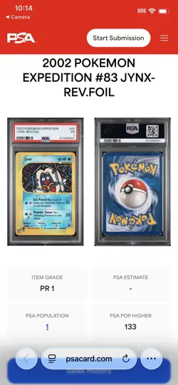 2002 Pokemon Expedition Jynx 83/165 Reverse Holo PSA 1 Population 1 - Image 3
