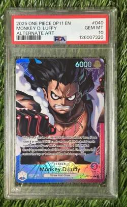 One Piece Monkey.D.Luffy OP11-040 Leader Alt Art A Fist Of Devine Speed PSA 10 - Image 1