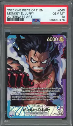PSA 10 Monkey D. Luffy (Alt Art) A Fist of Divine Speed EN OP11-040 One Piece B6 - Image 1