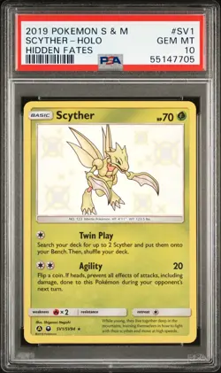 2019 POKEMON SUN & MOON HIDDEN FATES #SV1 SCYTHER-HOLO PSA 10 - Image 1