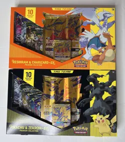2 POKEMON Tag Team GX Premium Collection Boxes Reshiram Charizard Pikachu Zekrom - Image 1