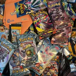 OPENED EMPTY POKEMON BOOSTER PACK LOT 200+ PACKS TCG AND NON TCG - Image 1