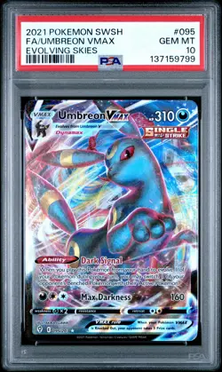 2021 POKEMON SWORD & SHIELD EVOLVING SKIES #095 FULL ART/UMBREON VMAX PSA 10 - Image 1