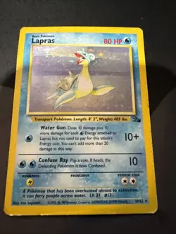 Pokemon TCG Lapras Fossil Holo Unlimited Rare Card 10/62 Vintage HP - Image 1