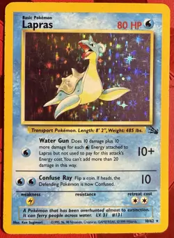 Pokemon TCG Lapras 10/62 Fossil Holo Rare Unlimited Vintage Card LP Condition - Image 1