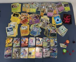 Huge Pokemon Card Lot 2020-2024 Holos, Commons, Dice, and Cases - Image 1