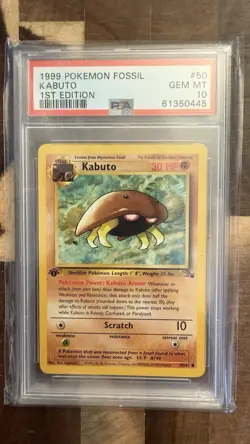 Pokemon TCG Kabuto Fossil Card 50/62 Regular Common 1st Edition PSA 10 - Image 1