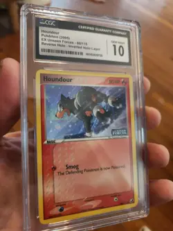 (TOP POP 1) CGC 10 GEM MINT Houndour 60/115 EX Error HOLO Pokemon UNSEEN Stamp - Image 1