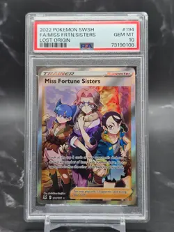 2022 Pokemon Lost Origin Miss Fortune Sisters 194/196 Full Art PSA 10 Gem Mint - Image 1