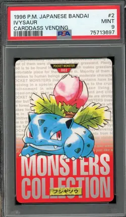 Pokemon Japanese Ivysaur Bandai Carddass Vending 1996 Red No. 002 PSA 9 MINT - Image 1