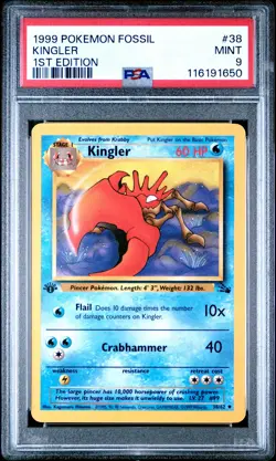 1999 POKEMON FOSSIL 1ST ED #38 KINGLER PSA 9 - Image 1