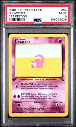 1999 POKEMON FOSSIL 1ST ED #55 SLOWPOKE PSA 9 - Image 1