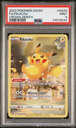 2023 POKEMON SWORD & SHIELD CROWN ZENITH #GG30 FULL ART/PIKACHU PSA 9 MINT - Image 1
