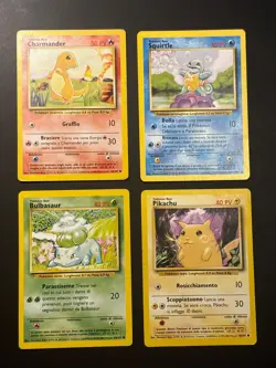 Pokemon Set Starter Charmander Bulbasaur Squirtle Pikachu Base Set 1999-2000 Ita - Image 1