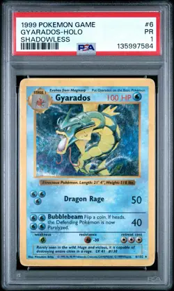 PSA 1 Gyarados 6/102 1999 Base Set (Shadowless) Holo Rare Pokemon Card - Image 1