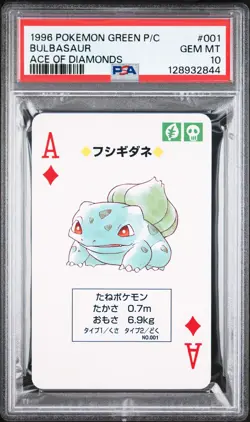 1996 POKEMON GREEN VERSION PLAYING CARDS ACE OF DIAMONDS #001 BULBASAUR PSA 10 - Image 1