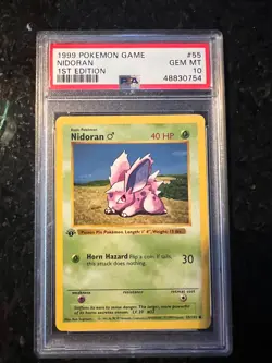 PSA 10 Pokemon NIDORAN 55/102 - 1ST EDITION SHADOWLESS BASE SET First GEM MINT - Image 1