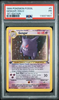 1999 Pokemon Fossil 1st Edition Holo Gengar #5 PSA 1 - Image 1