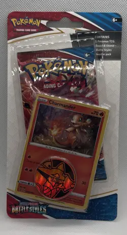 Pokemon Battle Styles TCG Charmander Promo Sealed Blister Booster Pack with Coin - Image 1