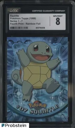1999 Topps Pokemon Series 1 Fourth Print Rainbow Foil #7 Squirtle CGC 8 - Image 1