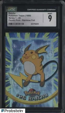 1999 Topps Pokemon Series 1 Fourth Print Rainbow Foil #26 Raichu CGC 9 - Image 1