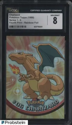1999 Pokemon Topps Series 1 Fourth Print Rainbow Foil #6 Charizard CGC 8 - Image 1