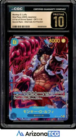 One Piece Monkey D. Luffy OP11-118 Alt Art Parallel Japanese BLACK LABEL CGC 10 - Image 1