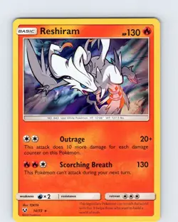 Pokemon TCG Reshiram S&M Shining Legends 14/73 Holo Rare Card NM - Image 1