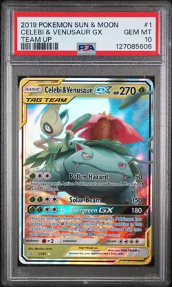 2019 POKEMON SUN & MOON TEAM UP #1 CELEBI & VENUSAUR GX PSA 10 - Image 1