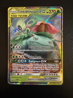 Celebi & Venusaur GX (ULTRA RARE) SM Poke Tag Team Up 1/181 Pokemon Sun And Moon - Image 1