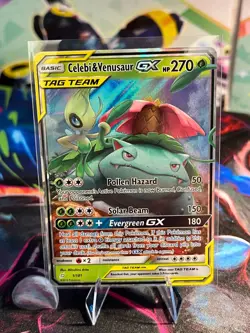 Pokemon TCG Celebi & Venusaur GX Holo Ultra Rare Card Team Up 1/181 NM - Image 1