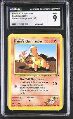 CGC 9 MINT Blaine's Charmander 2000 Gym Challenge 60/132 Pokemon Card - Image 1
