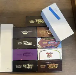 9x Assorted Pokemon ETB Filled With Bulk + 1600 More In Card Box. Over 6k Cards - Image 1