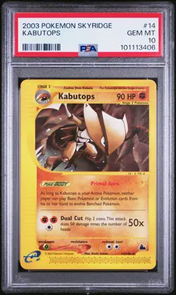 PSA 10 GEM MINT Pokemon Kabutops 14/144 WotC Skyridge Non-Holo Rare - Image 1